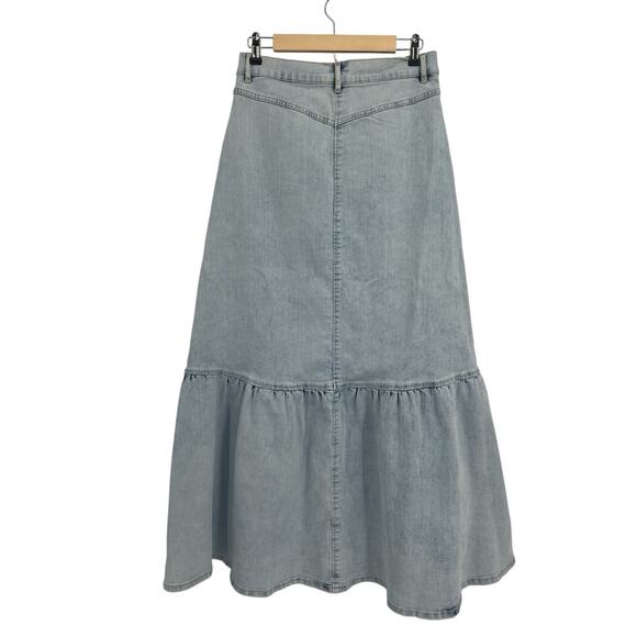 Venus Light Wash Tiered Denim Maxi Jean Skirt Button 12 Cowgirl Western Boho - Picture 2 of 4
